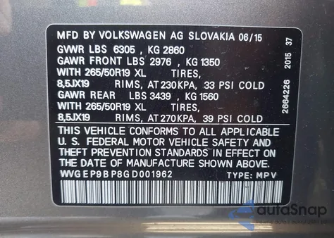 2016 Volkswagen Touareg Tdi Lux z USA, uszkodzony, nr VIN WVGEP9BP8GD001962